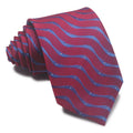 Close-up of a striped jacquard tie showing its textured pattern and arrow shape.