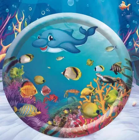 Cooling Pet Water Bed with fish-themed design, providing refreshing comfort for cats and dogs