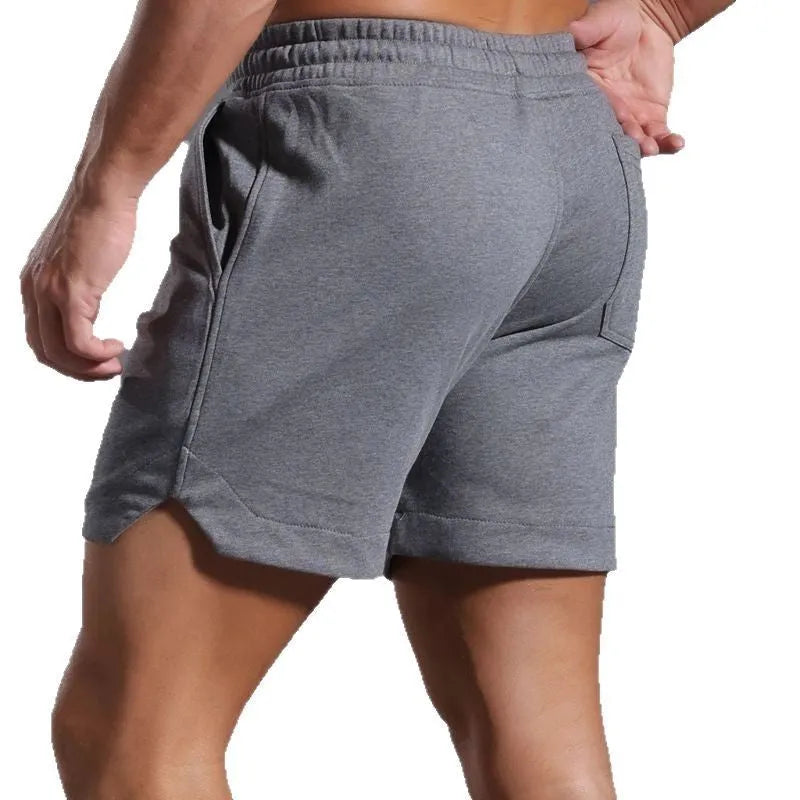 Men's below-knee cotton workout capris in light gray, loose straight fit, mid waist, sizes S-4XL.