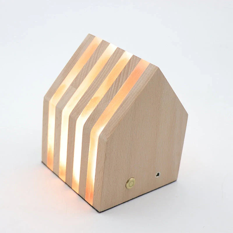 Cozy wooden night light with heart-shaped design, providing warm, inviting lighting for home decor