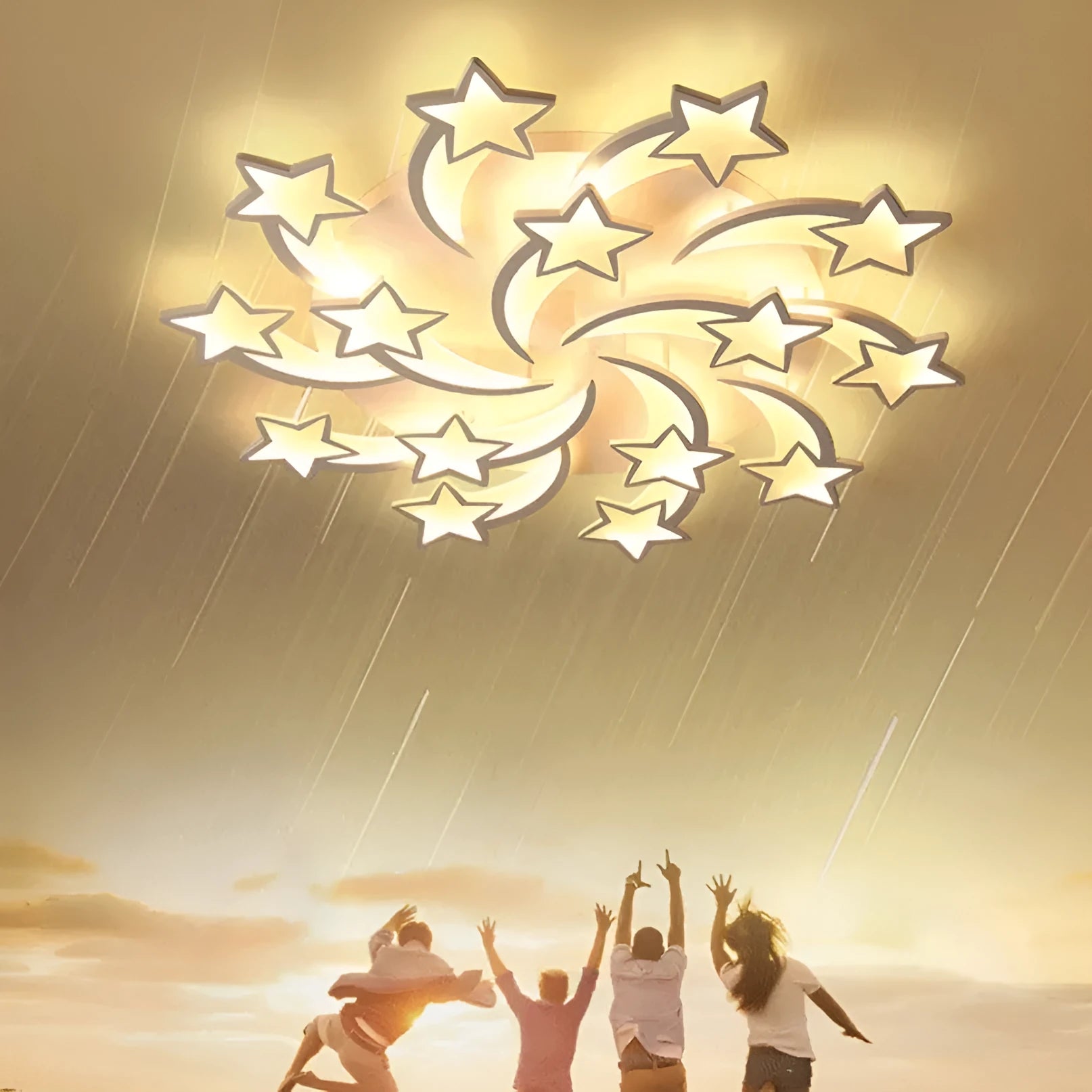 Modern simplicity LED ceiling lamp with nine meteor heads and electrodeless dimming for 15-30 sq m rooms