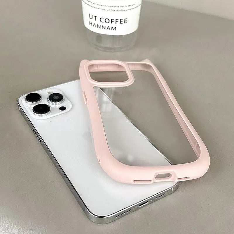 Cat ears phone case in transparent showing protective PC material for iPhone