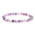 Purple geometric stone elastic bracelet showing handcrafted beads on stretch band