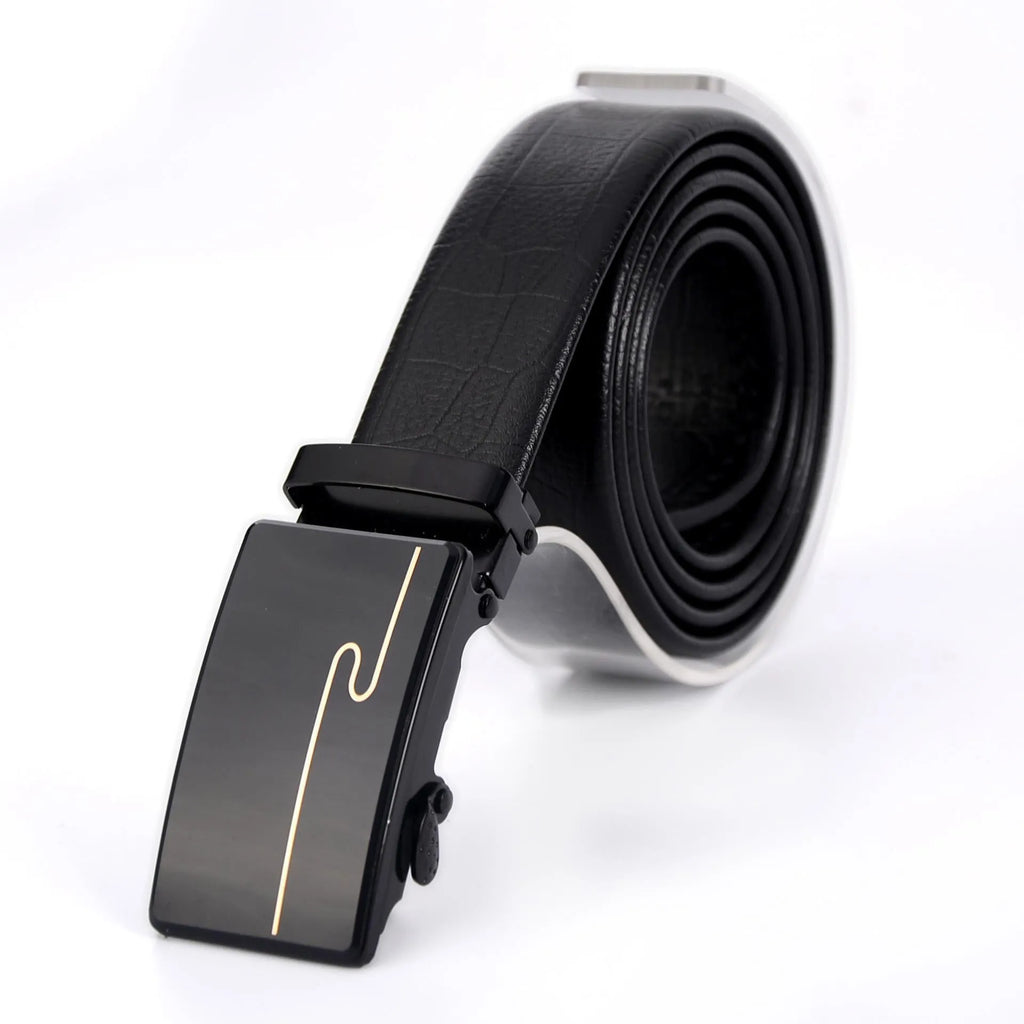Men's automatic buckle belt with iron mirror acrylic buckle, imitation leather strap, patent leather finish