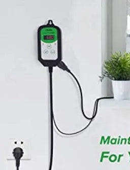 BH1912020 digital temperature and humidity controller with LCD display on a white background.