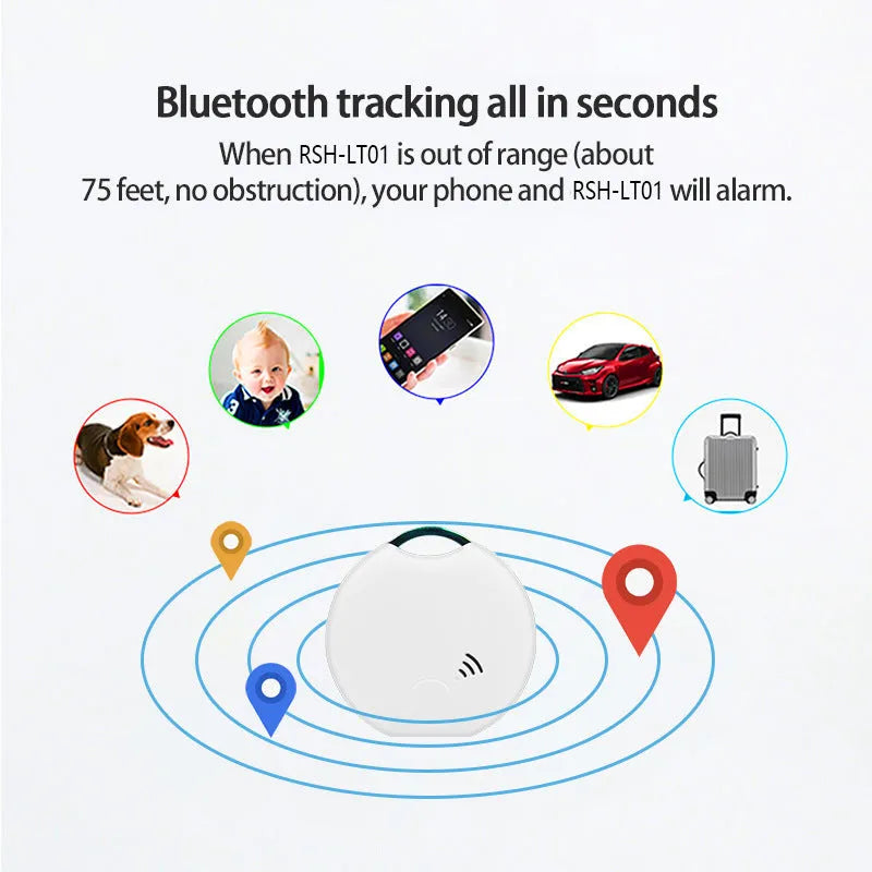 White plastic Bluetooth pet tracker, 40x40x10mm square anti-lost collar tag for cats and dogs