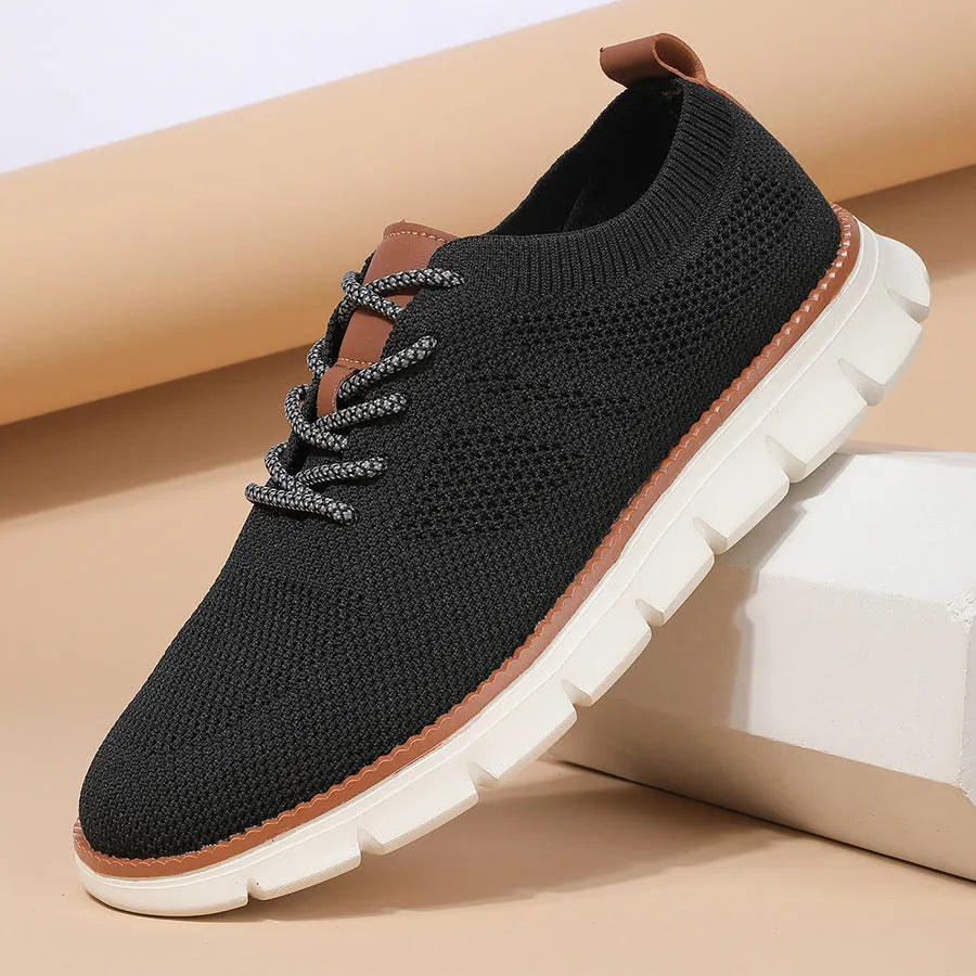Men's grey and black mesh fabric casual sneaker with round toe design