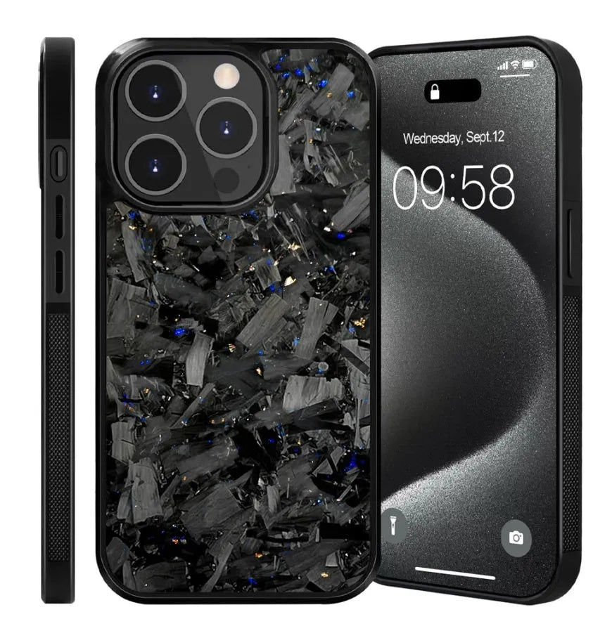 Carbon fiber blue gold splicing anti drop phone case for iPhone