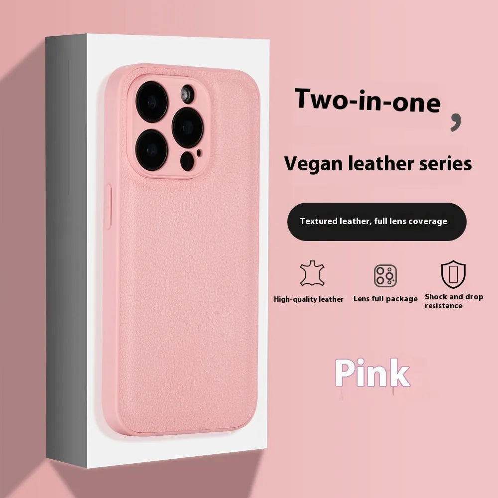 Imitation leather lychee pattern phone case for Apple iPhone 12 to 16 Pro Max in black, white, silver or gold