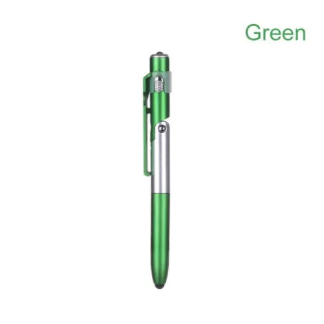 4-in-1 folding light pen mobile phone holder showing pen, phone stand, and LED light functions