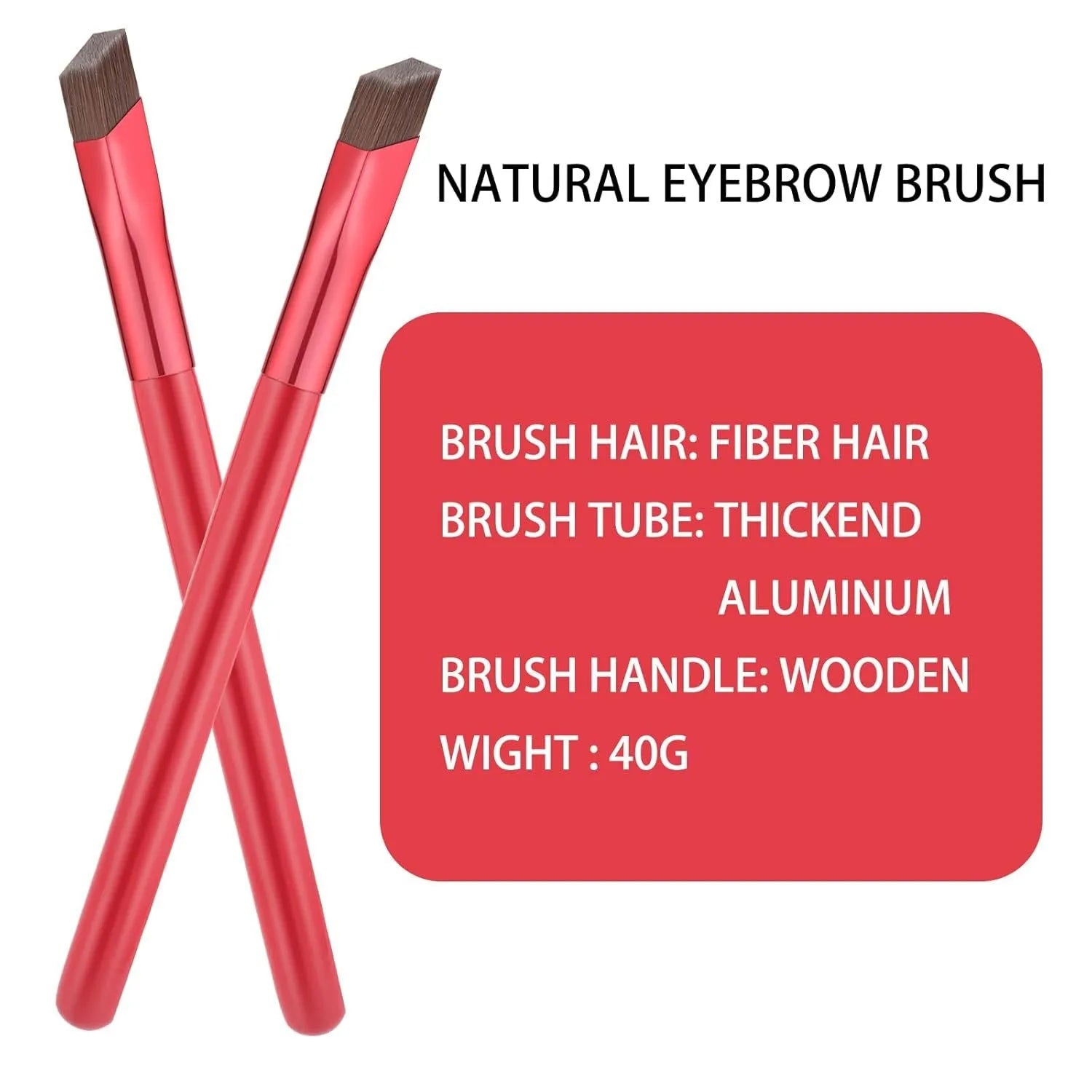 Angled eyebrow brush with square stamp head and brown synthetic bristles for makeup application