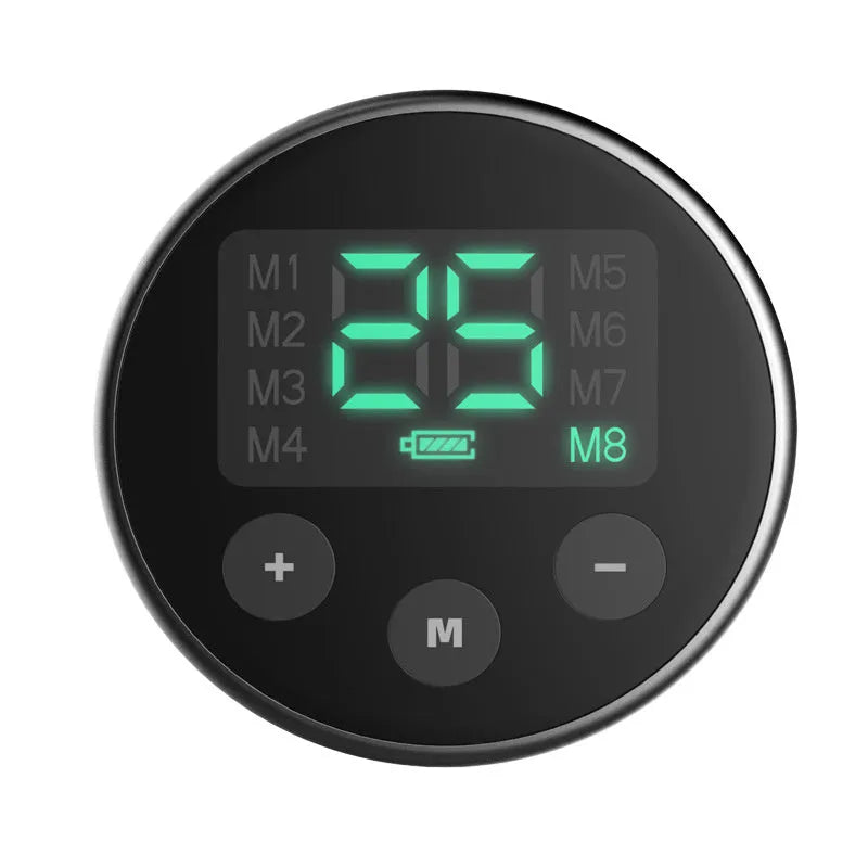 Blue EMS abdominal muscle stimulator with rechargeable battery, wireless remote, belt, and arm stickers