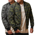 Men's camouflage bomber jacket, stand collar, zip front, long sleeves, welt pockets, army green or dark grey