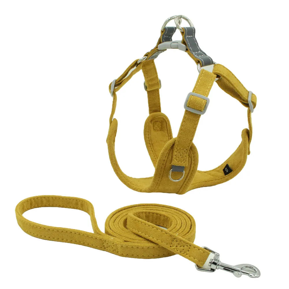 Suede pet chest harness dog vest leash set in red with 150cm traction rope and adjustable neck and bust straps