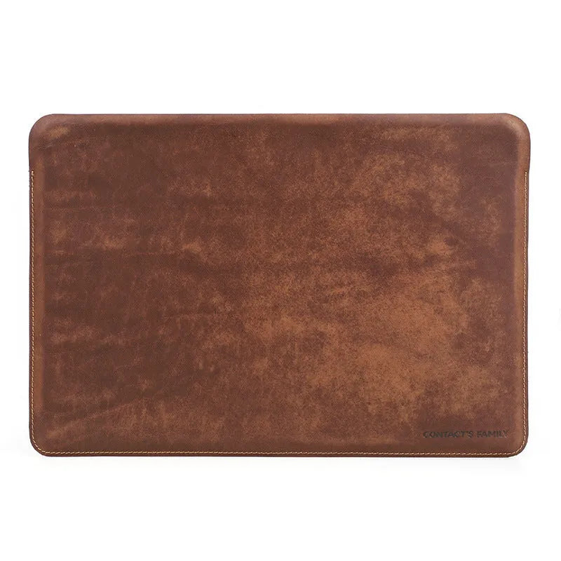 Brown crazy horse leather laptop bag for 13.3-inch MacBook Pro and MacBook Air, horizontal or vertical style