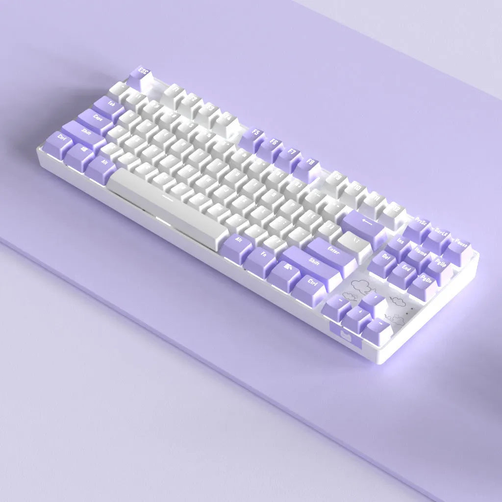 Wireless Bluetooth mechanical keyboard with metal construction in blue white and purple white colour options