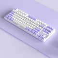 Wireless Bluetooth mechanical keyboard with metal construction in blue white and purple white colour options
