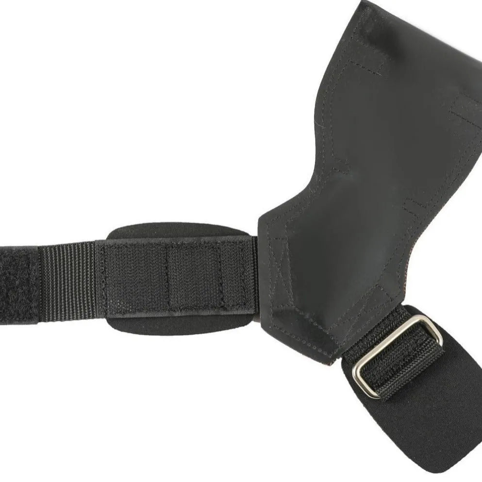 Black rubber non-slip palm protection grip belt for weightlifting and rock climbing.