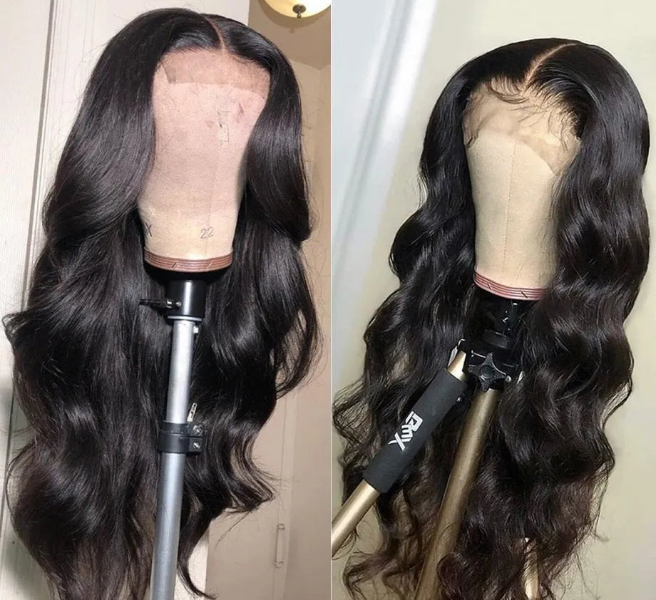 Body wave lace front wig, real human hair, 13x4 and 4x4 lace, lengths 10 to 18 inches, dyeable.
