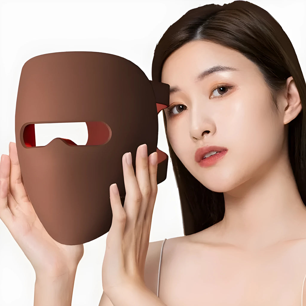 9D photon rejuvenation mask in dark coffee, 320 LED beads, rechargeable light therapy beauty mask