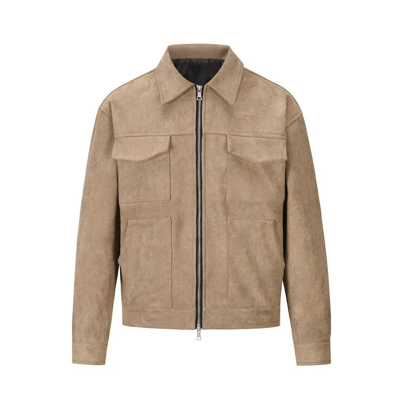 Slim fit zipper jacket with big pockets in black, camel or dark grey colour options