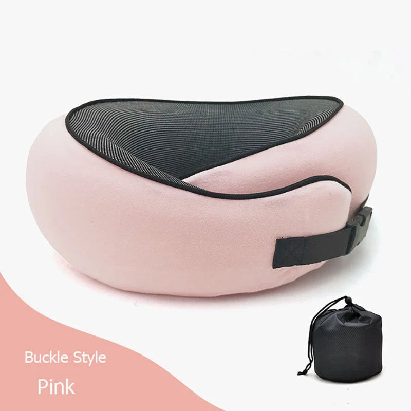 Ergonomic memory foam travel neck pillow with U-shaped design for comfortable neck support during flights and commutes