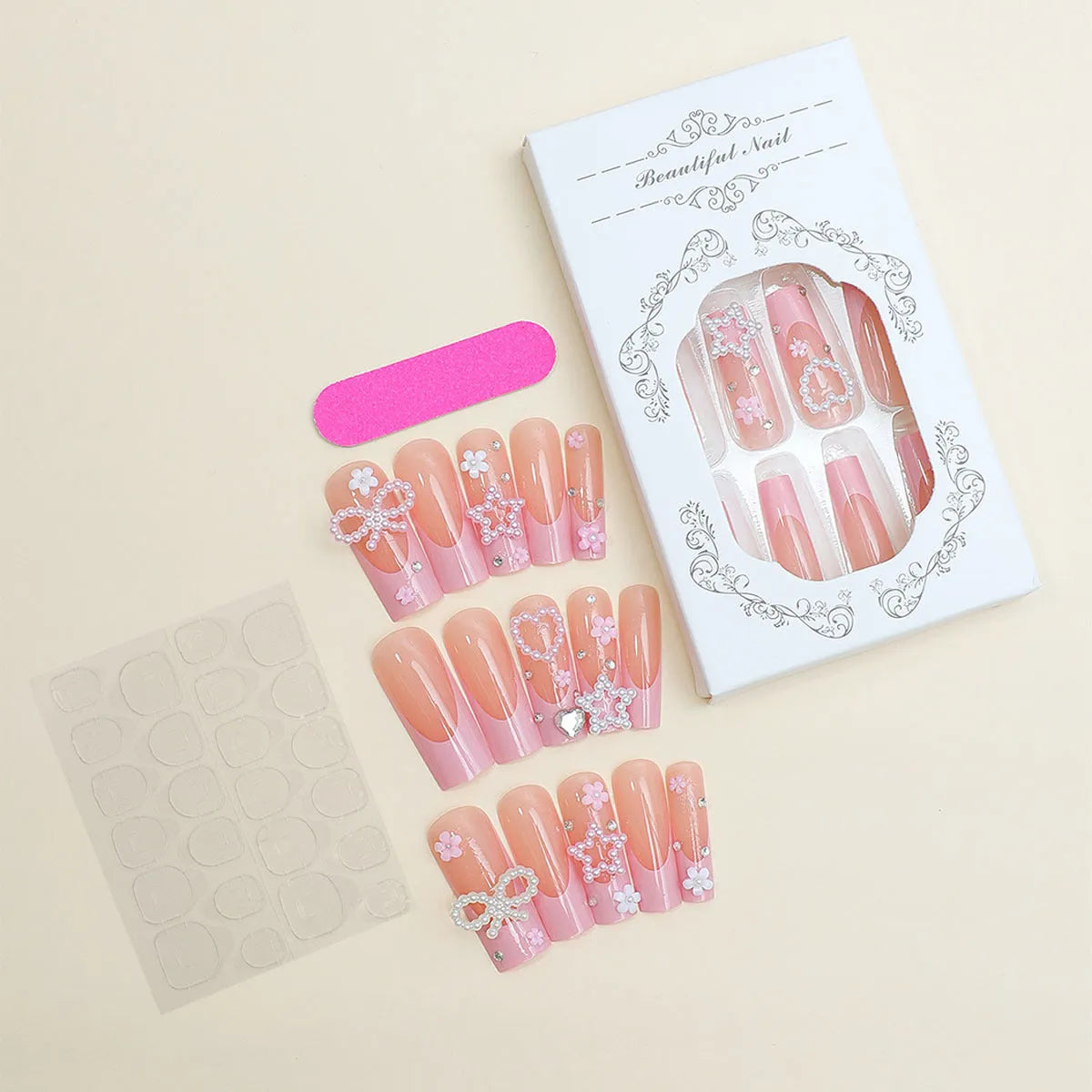 Super long 11mm water pipe French spot drill bow nail art decorative tips in XB-70-48 colour