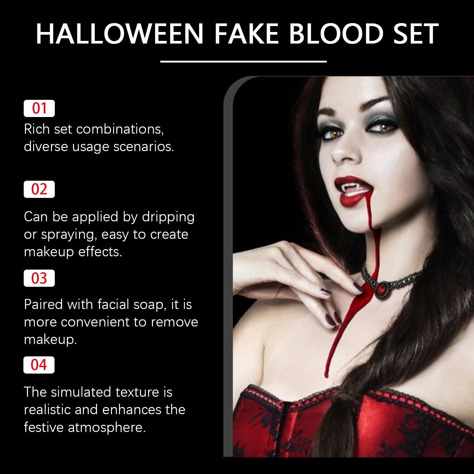 Washable simulation fake blood 3-piece horror makeup set with drops, spray and soap