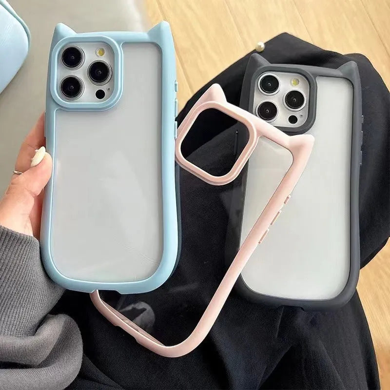 Cat ears phone case in transparent showing protective PC material for iPhone