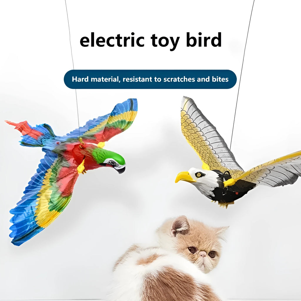 Plastic hanging simulation bird cat toy with rotating action in 25cm or 43cm size