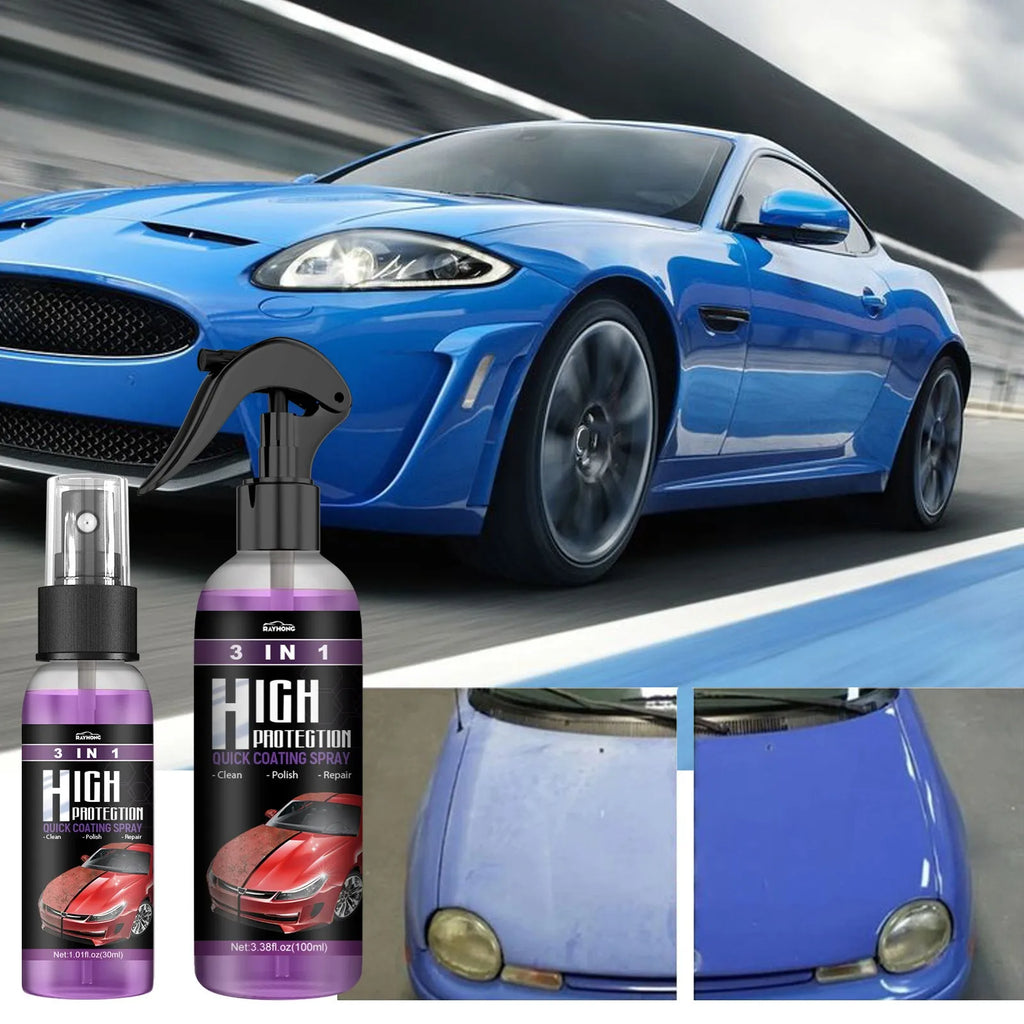 3-in-1 high protection car paint spray coating agent in 30ml and 100ml PE bottles with clear spray nozzle