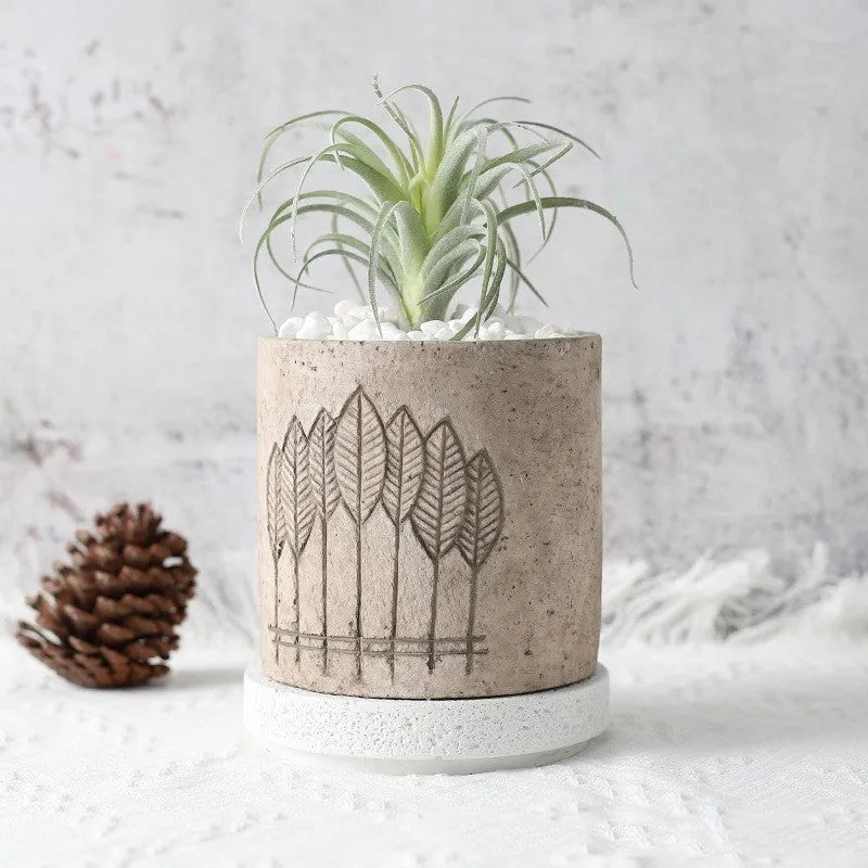 Cement succulent home flowerpot in beige, 12x12cm concrete planter
