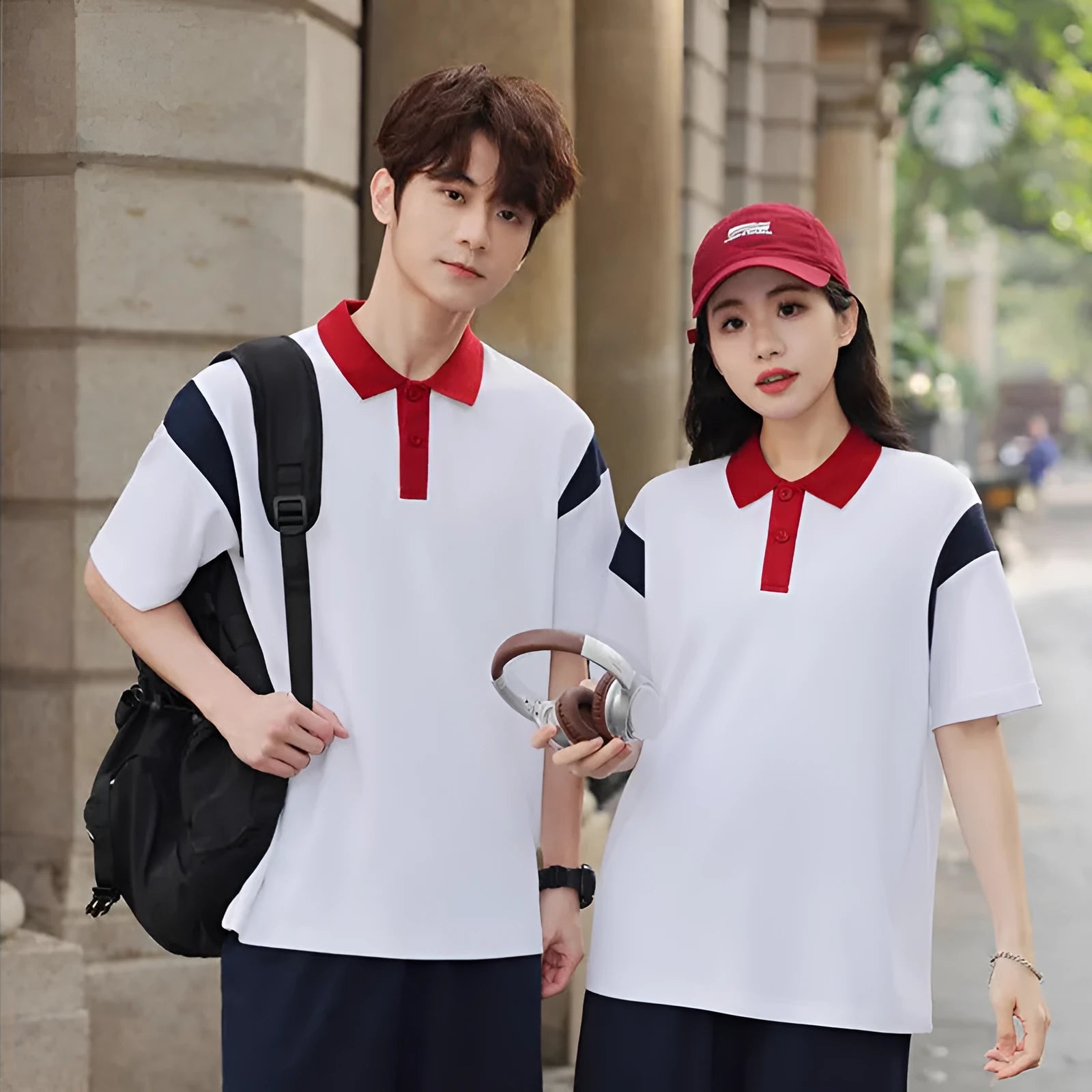 Raglan sleeve cotton T-shirt in black, red, or dark green with loose fit and short sleeves
