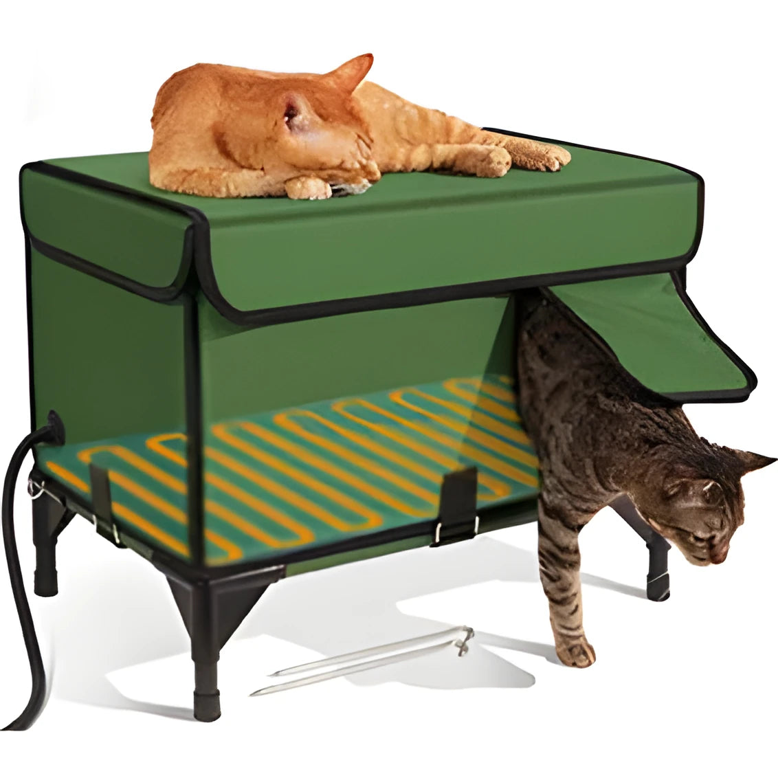 Green foldable cloth cat cage for outdoor use as an insulated pet bed or delivery room.