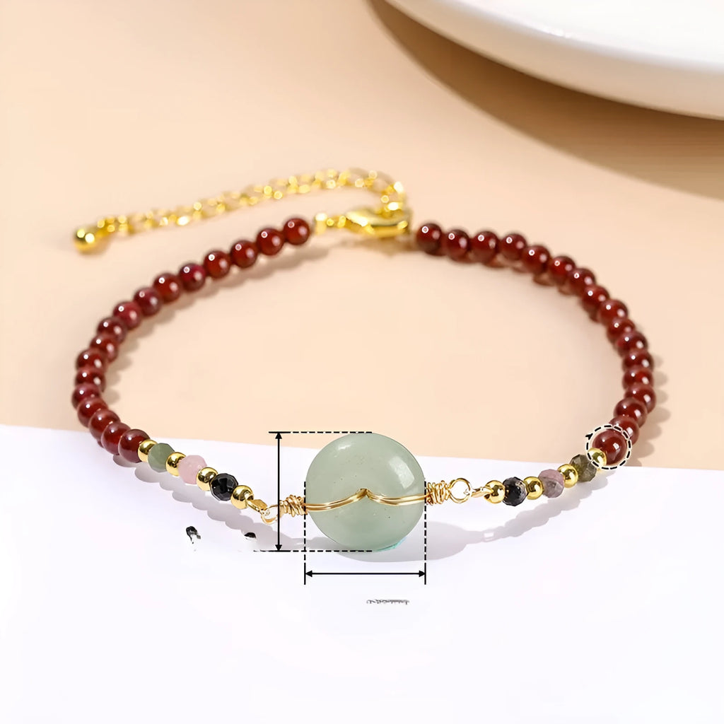 Chinese crystal agate bracelet with round beads and garnet safety buckle for women
