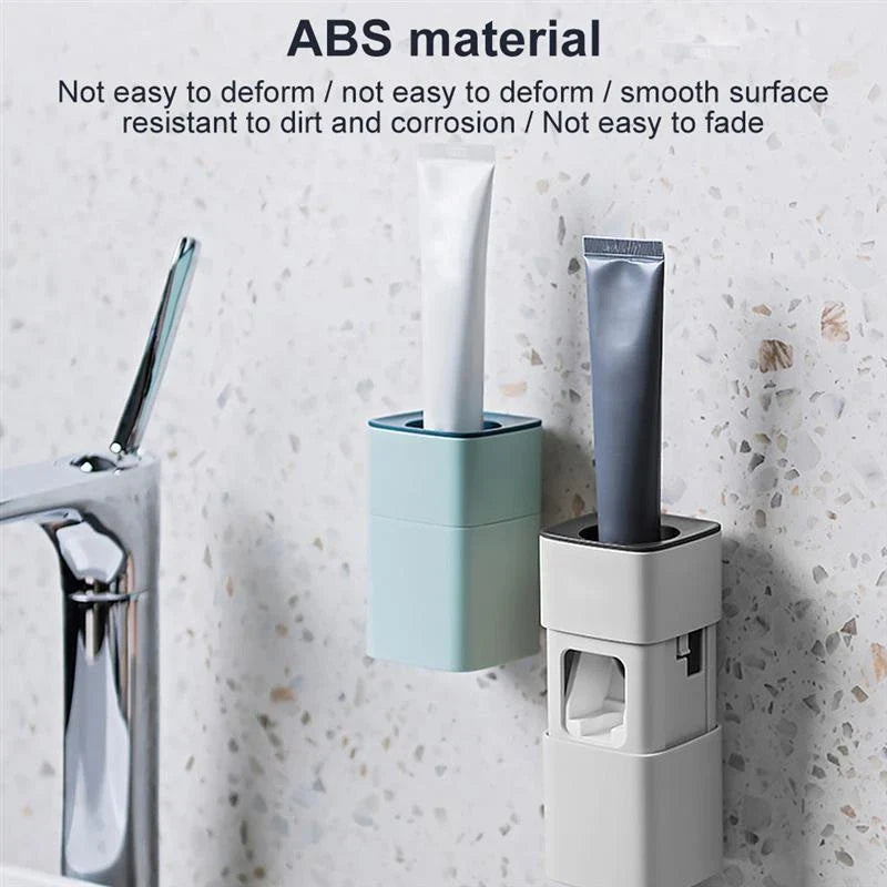 Wall-mounted automatic toothpaste dispenser with self-adhesive, dustproof design for convenient, mess-free oral care