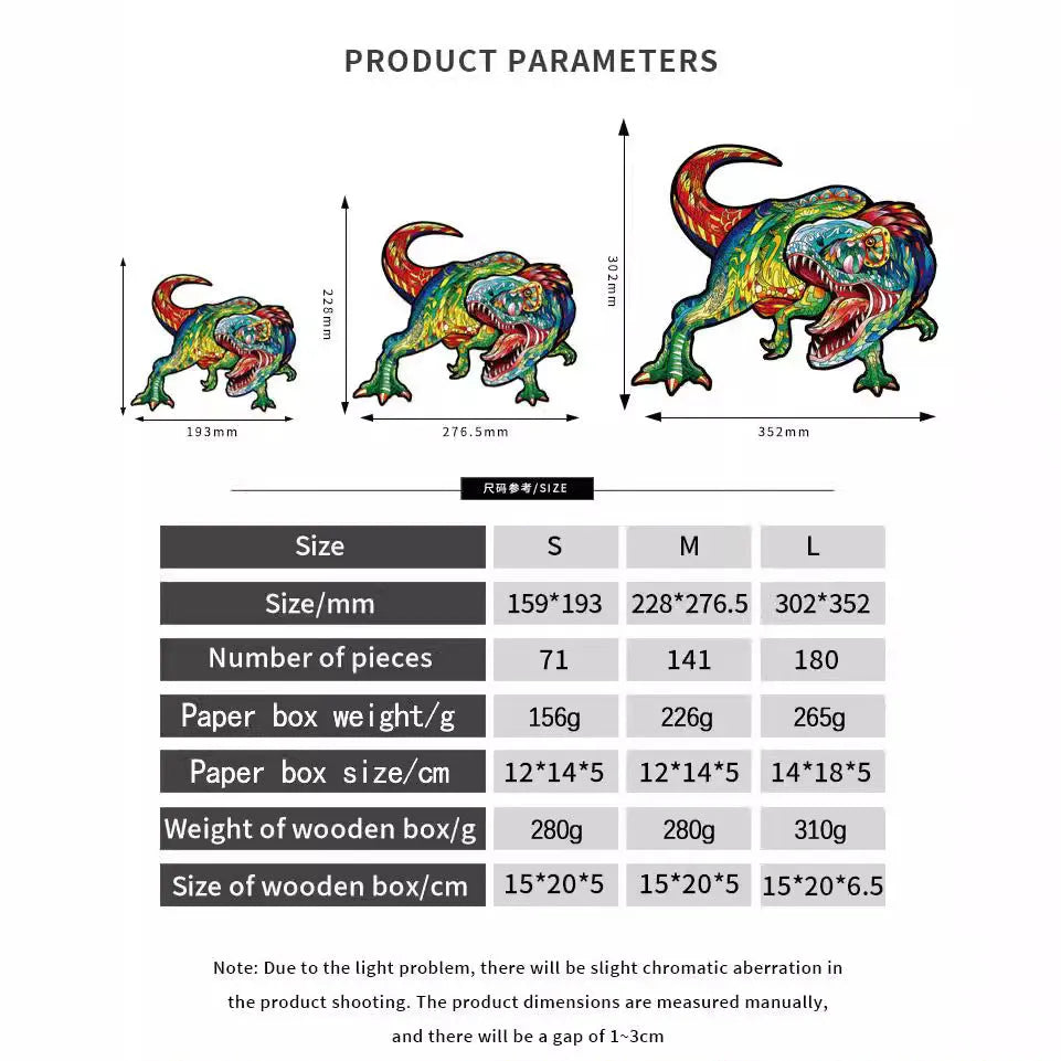 Irregular wooden animal puzzle toy with printed illustrations in paper box packaging