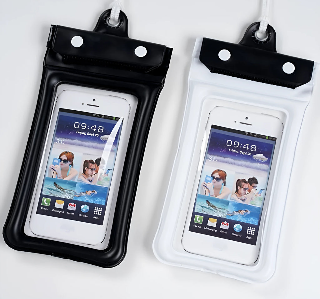 Mobile waterproof bag PVC pouch with three-layer seal plus double snap, 6-inch capacity and 7-inch customisable size