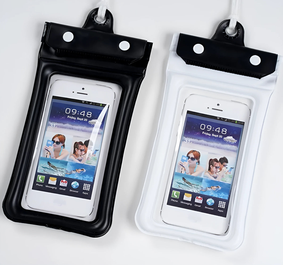 Mobile waterproof bag PVC pouch with three-layer seal plus double snap, 6-inch capacity and 7-inch customisable size