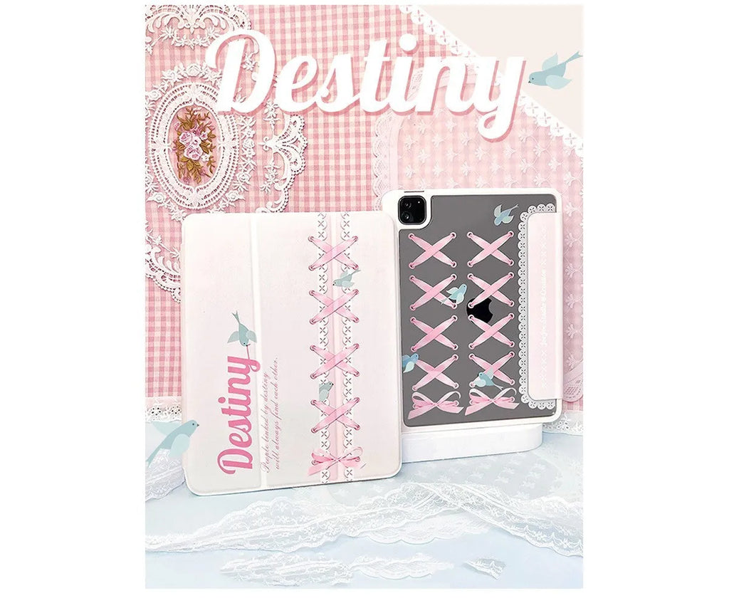 Clear acrylic protective case with pen slot for iPad, ballet strap accent on edge