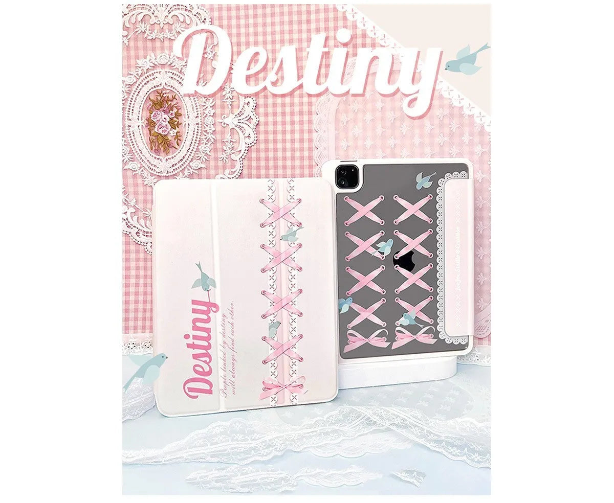 Clear acrylic protective case with pen slot for iPad, ballet strap accent on edge