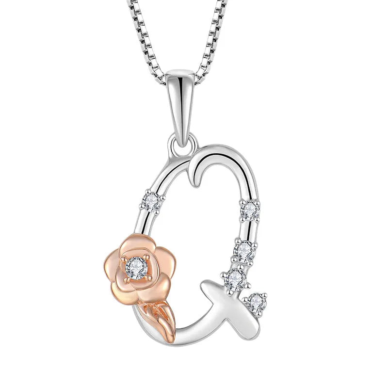 925 sterling silver necklace with English letter B zircon pendant on a collarbone chain