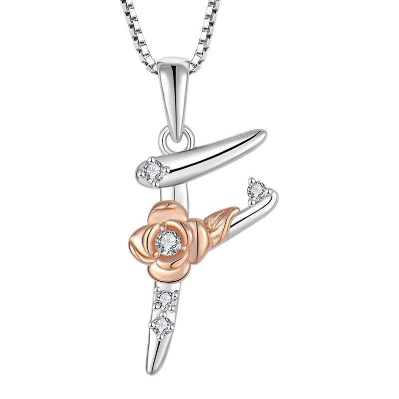 925 sterling silver necklace with English letter B zircon pendant on a collarbone chain