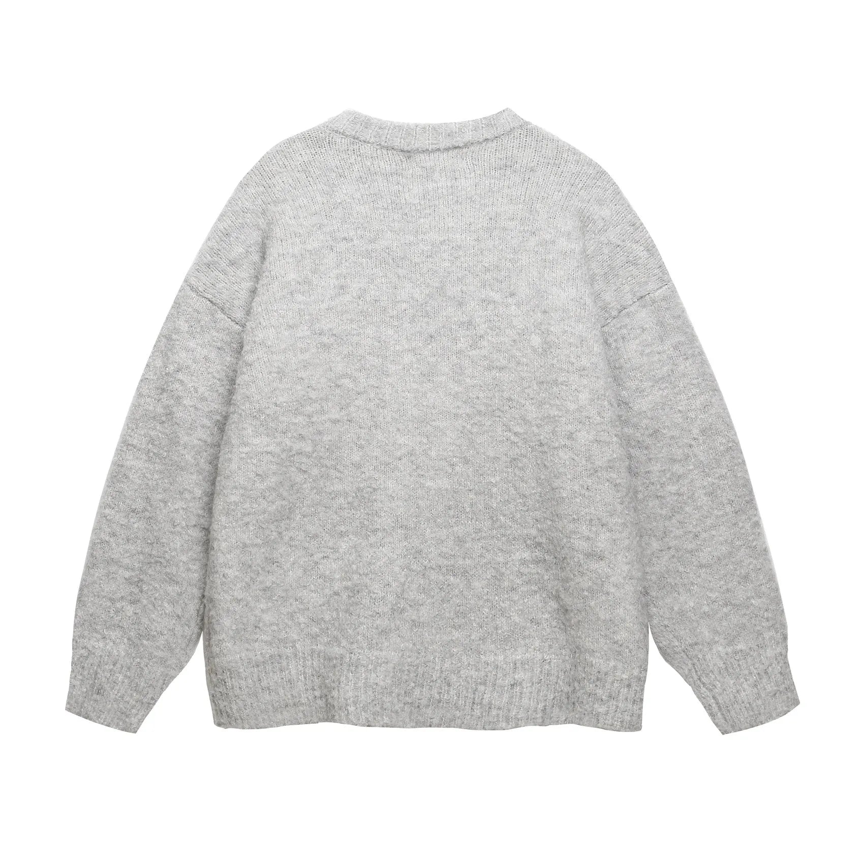 Gray loose-fit pullover sweater with American retro Christmas hat puppy embroidery for teenagers