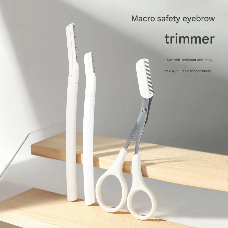 Beginner eyebrow trimmer and razor tool set with macro safety design