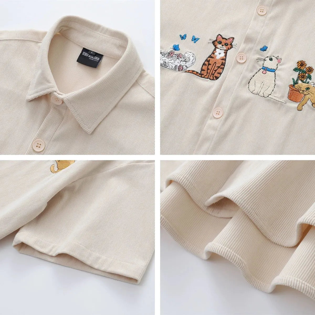 Loose couple shirt with cartoon pattern and embroidery detail in apricot colour