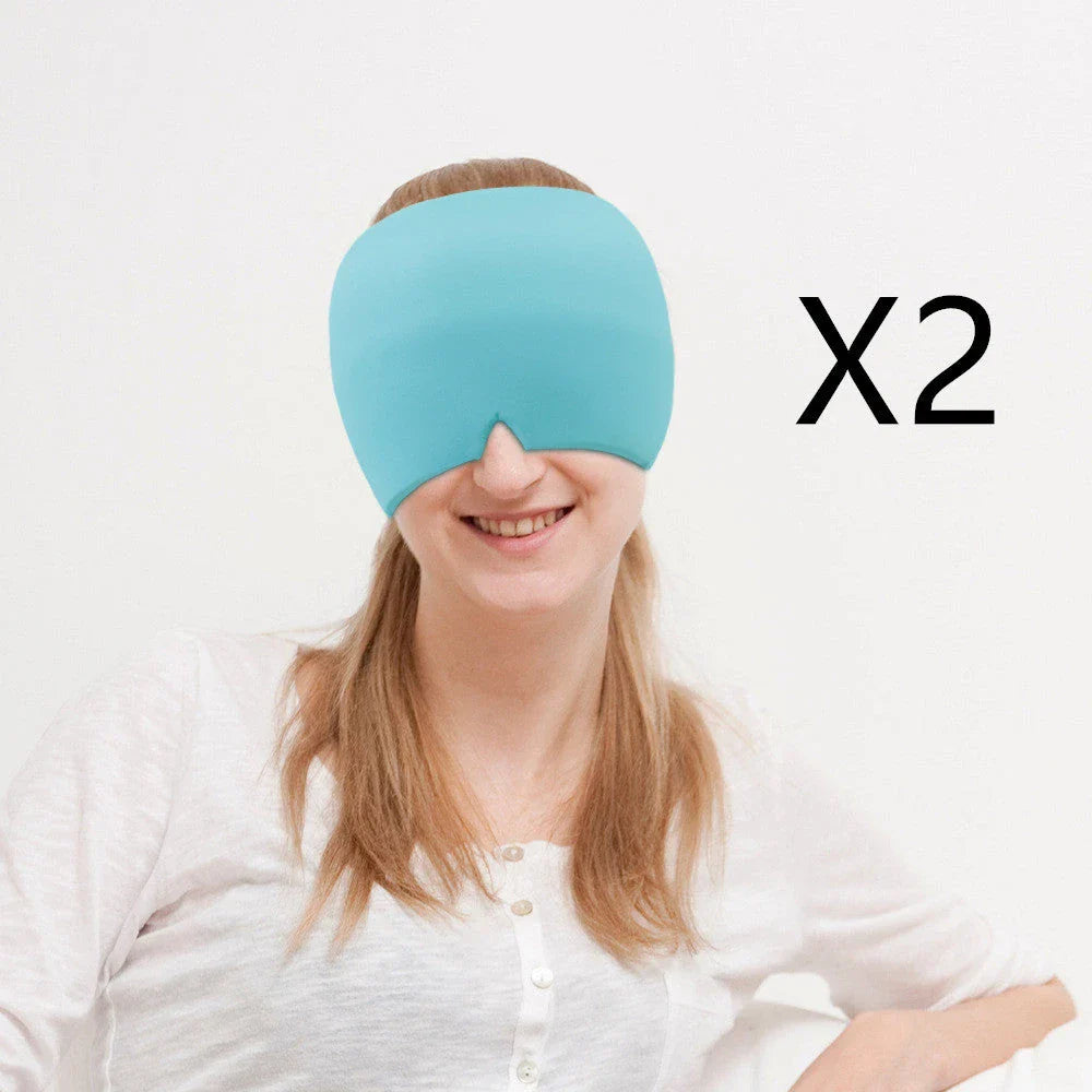 Soothing ice gel eye mask for headache relief, featuring a cooling gel pack and premium elastic cloth for a comfortable fit