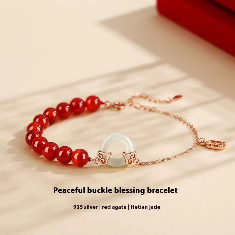 Sterling silver 925 bracelet with peace buckle, Xiangyun and Fu character national style designs