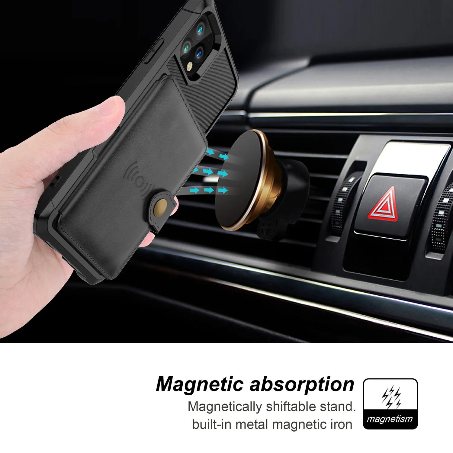 Imitation leather wallet phone case in solid colour with card slots for iPhone