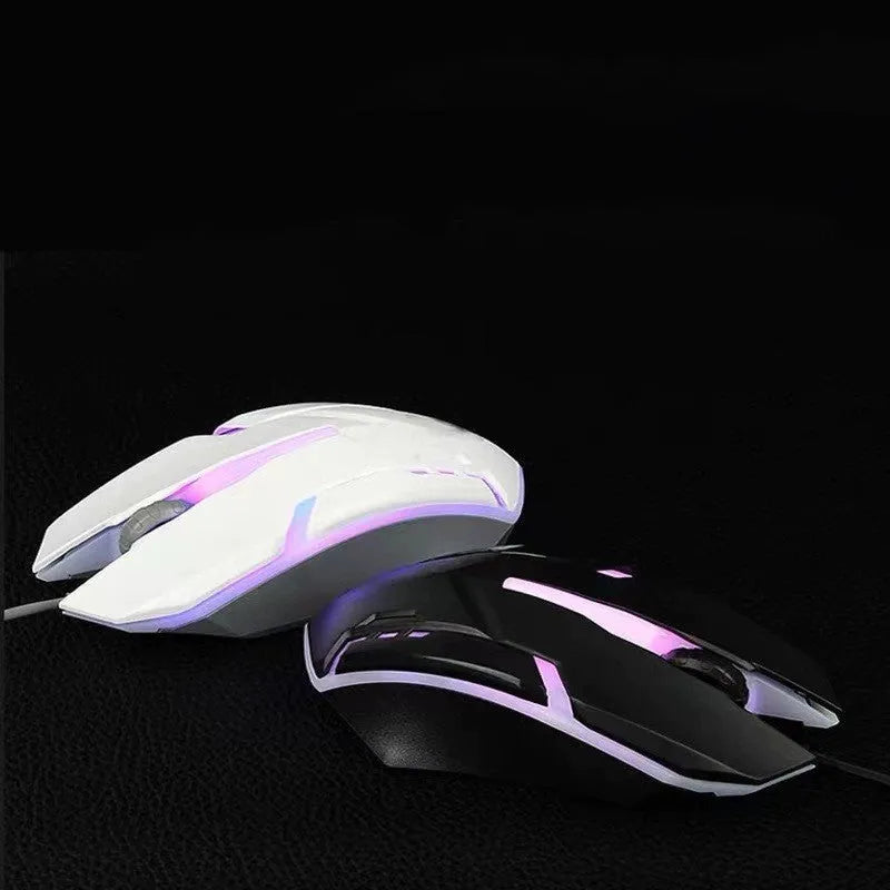 Wired USB photoelectric mouse with 1.35m cable for desktop, shown in black ribbon colour packaging or white